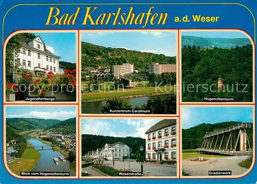 AK / Ansichtskarte Bad_Karlshafen Jugendherberge Kurzentrum Carolinum Hugenottenturm Gradierwerk Bad_Karlshafen