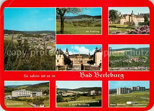 AK / Ansichtskarte Bad_Berleburg Fruehling Schloss Baumrainklinik Haus Rothaar Odebornklinik Schlosshof Bad_Berleburg