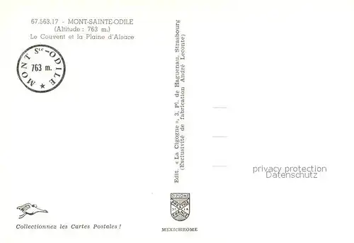 AK / Ansichtskarte Mont Sainte Odile_Mont Ste Odile Couvent et la Plaine d Alsace vue aerienne Mont Sainte Odile