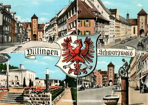 AK / Ansichtskarte Villingen Schwenningen Oberes Tor Bickentor Kuranlagen Radmacherbrunnen Riettor Wappen Villingen Schwenningen