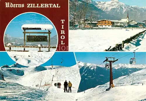 AK / Ansichtskarte Uderns Wintersportplatz Zillertaler Alpen Bergbahn Ortsansicht mit Kirche Uderns