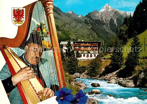 AK / Ansichtskarte Mayrhofen_Zillertal Harfenspiel Musikinstrument Alpengasthaus Zillergrund Brandbergkolm Zillertaler Alpen Mayrhofen_Zillertal