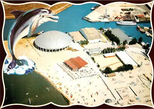 AK / Ansichtskarte Harderwijk Strand med Dolfinarium en rondvaartboot vanuit de lucht Delphin Harderwijk