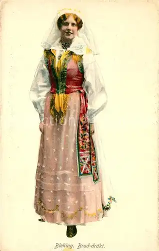 AK / Ansichtskarte Trachten_Schweden Bleking Brud draekt Trachten Schweden