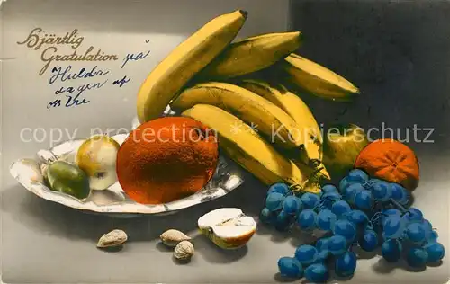 AK / Ansichtskarte Obst Bananen Trauben Apfel Orange Obst