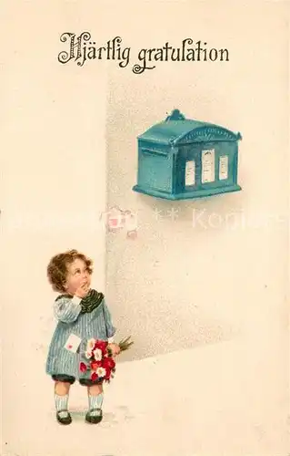 AK / Ansichtskarte Briefkasten Kind Blumen Glueckwunsch Litho  Briefkasten