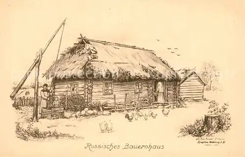 AK / Ansichtskarte Bauernhaus Russland San. Soldat F. Preiss Kriegslazarett Ostern Bauernhaus