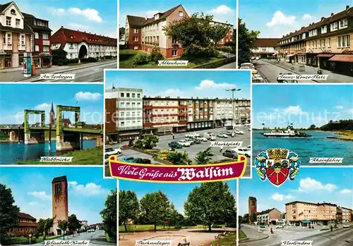 AK / Ansichtskarte Walsum_Duisburg Elisabeth Kirche Rheinfaehre Franz Lenze Platz Walsum Duisburg