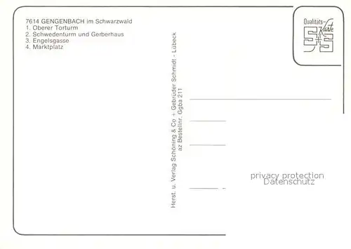 AK / Ansichtskarte Gengenbach Oberer Torturm Schwedenturm Gerberhaus Engelsgasse Marktplatz Gengenbach
