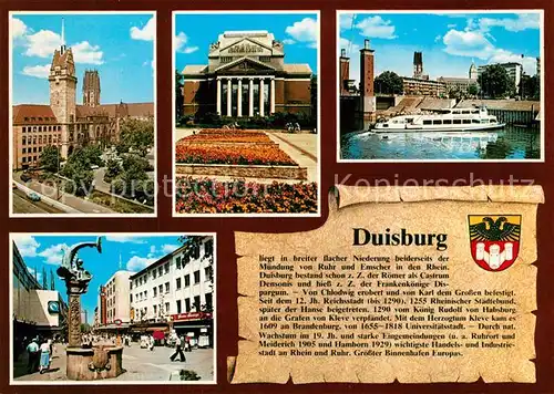AK / Ansichtskarte Duisburg_Ruhr Rathaus Salvatorkirche Stadttheater Schwanenbruecke Chronik Duisburg Ruhr