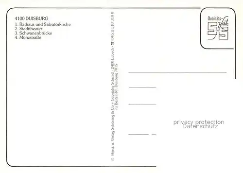 AK / Ansichtskarte Duisburg_Ruhr Rathaus Salvatorkirche Stadttheater Schwanenbruecke Chronik Duisburg Ruhr