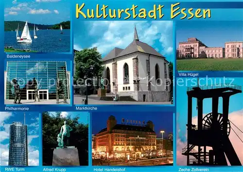 AK / Ansichtskarte Essen_Ruhr Baldeneysee Marktkirche Villa Huegel RWE Tower Alfred Krupp Statue Essen_Ruhr