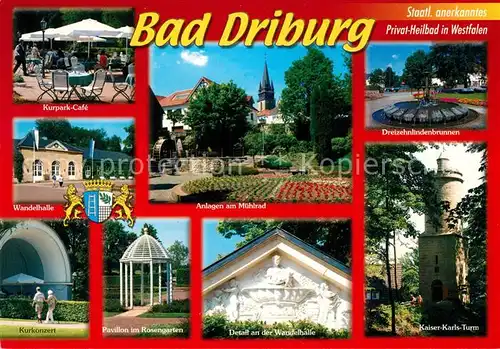 AK / Ansichtskarte Driburg_Bad Wandelhalle Kurkonzert Kaiser Karl Turm Driburg_Bad