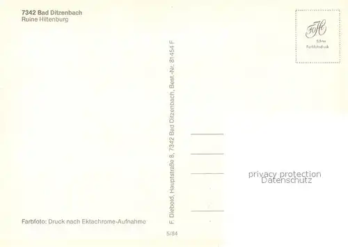 AK / Ansichtskarte Ditzenbach_Bad Ruine Hiltenburg Ditzenbach_Bad