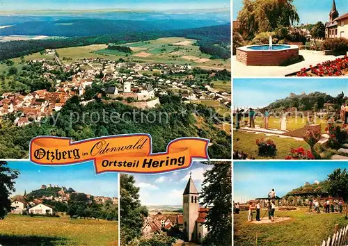 AK / Ansichtskarte Hering_Odenwald Panorama Minigolfplatz Kirche Brunnen Hering Odenwald