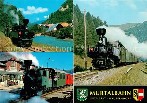 AK / Ansichtskarte Unzmarkt Frauenburg Murtalbahn Unzmarkt Mauterndorf Dampflokomotive Ramingstein Burg Finstergruen Bahnhof Murau Unzmarkt Frauenburg