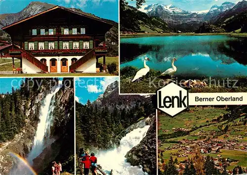 AK / Ansichtskarte Lenk_Simmental Wasserfaelle See Schwaene Fliegeraufnahme Lenk Simmental