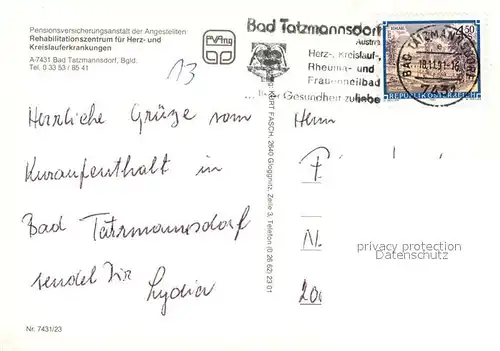AK / Ansichtskarte Bad_Tatzmannsdorf_Burgenland Rehazentrum  Bad_Tatzmannsdorf