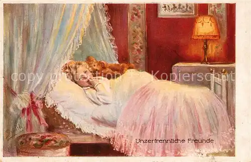 AK / Ansichtskarte Teddy_Teddybaer_Teddy bear Kind Bett Schlaf Kuenstlerkarte  Teddy_Teddybaer_Teddy bear