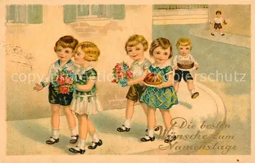 AK / Ansichtskarte Namenstag_Namenskarte Kinder Blumen Kuchen Litho Namenstag_Namenskarte