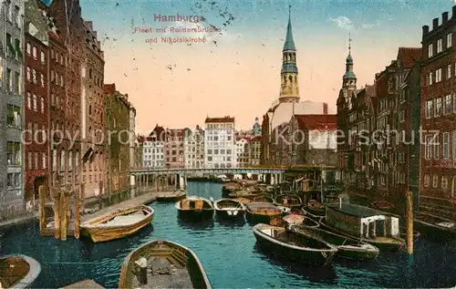 AK / Ansichtskarte Hamburg Fleet mit Reimersbrueckeund Nikolaikirche Hamburg