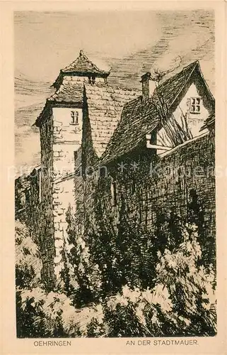 AK / Ansichtskarte oehringen_Hohenlohe An der Stadtmauer Zeichnung oehringen Hohenlohe