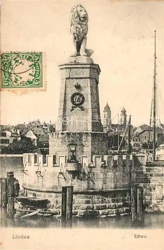 AK / Ansichtskarte Lindau_Bodensee Hafeneinfahrt mit Loewenstandbild Lindau Bodensee