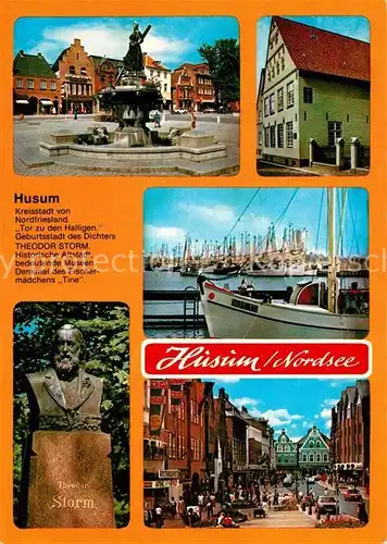 AK / Ansichtskarte Husum_Nordfriesland Brunnen Hafen Theodor Storm Denkmal Fischermaedchen Tine Husum_Nordfriesland