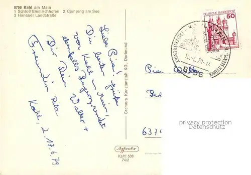 AK / Ansichtskarte Kahl_Main Fliegeraufnahme Schloss Emmrichhofen Camping am See  Kahl_Main