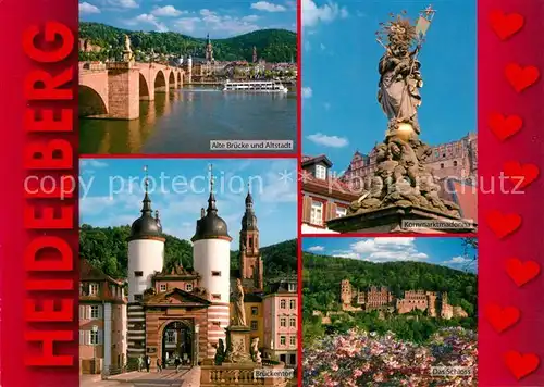 AK / Ansichtskarte Heidelberg_Neckar Alte Bruecke Altstadt Brueckentor Schloss Kornmarktmadonna Heidelberg Neckar