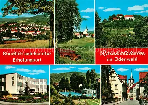 AK / Ansichtskarte Reichelsheim_Odenwald Panoramen Schwimmbad Ortsansicht Reichelsheim Odenwald