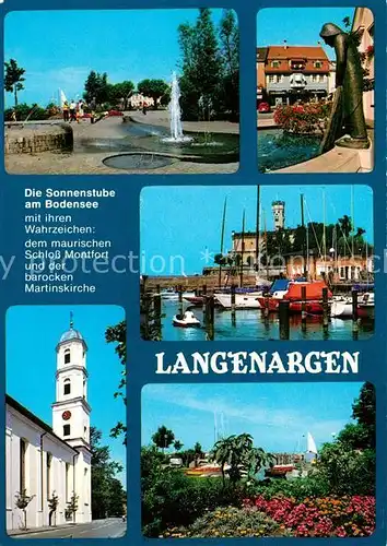 AK / Ansichtskarte Langenargen_Bodensee Hafen Kirche Brunnen Statue  Langenargen Bodensee