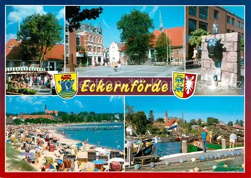 AK / Ansichtskarte Eckernfoerde Strand Hafen Brunnen Marktplatz  Eckernfoerde