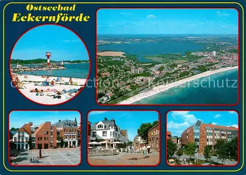 AK / Ansichtskarte Eckernfoerde Strand Rathaus Marktplatz Fliegeraufnahme Eckernfoerde