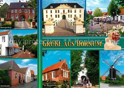 AK / Ansichtskarte Dornumersiel Beninga Burg Schloss Marktplatz Kirchstrasse Schlossturm Muehle Dornumersiel