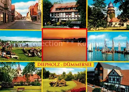 AK / Ansichtskarte Diepholz Duemmersee Hafen Strand Park Abendstimmung Diepholz