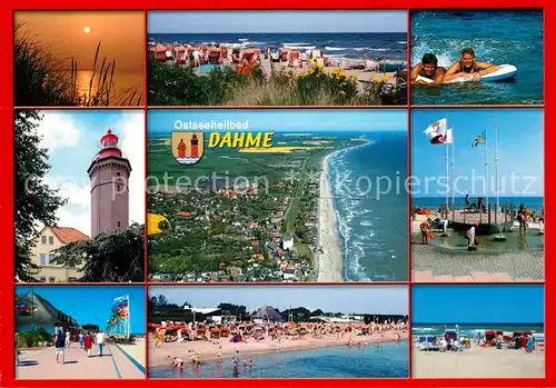 AK / Ansichtskarte Dahme_Ostseebad Strand Leuchtturm Fliegeraufnahme Abendstimmung Dahme_Ostseebad