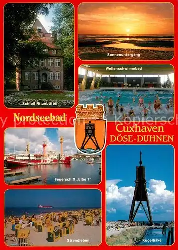 AK / Ansichtskarte Cuxhaven_Doese_Nordseebad Duhnen Schlott Ritzebuehel Wellenschwimmbad Sonnenuntergang Cuxhaven_Doese_Nordseebad
