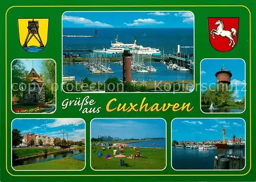 AK / Ansichtskarte Cuxhaven_Nordseebad Leuchtturm Hafen Liegewiese Stadtansichten Cuxhaven_Nordseebad
