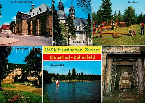 AK / Ansichtskarte Clausthal Zellerfeld Salvatoriskirche Biberberg Marktkirche Oberbergamt Waldseebad Clausthal Zellerfeld
