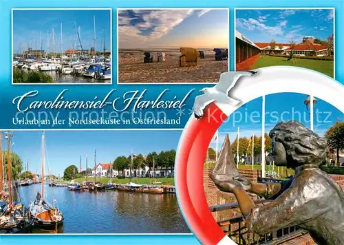 AK / Ansichtskarte Carolinensiel Harlesiel_Ostfriesland Yachthafen Denkmal Strandkoerbe Carolinensiel Harlesiel