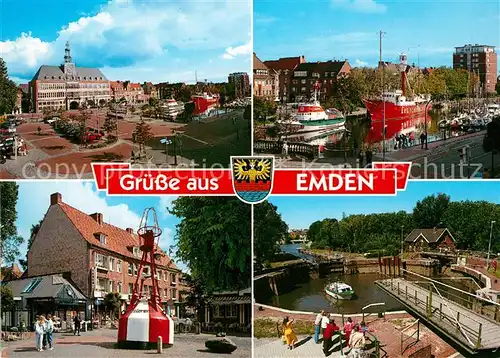 AK / Ansichtskarte Emden_Ostfriesland Rathaus Hafen Boje Schleuse Emden_Ostfriesland