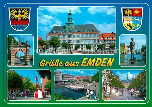 AK / Ansichtskarte Emden_Ostfriesland Rathaus Denkmal Boje Hafen Emden_Ostfriesland