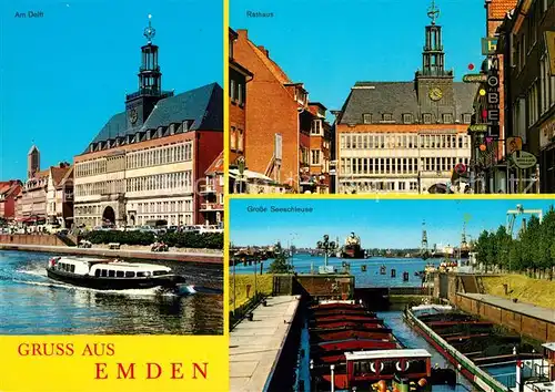 AK / Ansichtskarte Emden_Ostfriesland Seeschleuse Rathaus Delft Emden_Ostfriesland