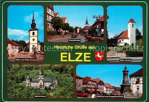 AK / Ansichtskarte Elze_Wedemark Rathaus Kriegerdenkmal Marienburg Flugaufnahme Elze Wedemark