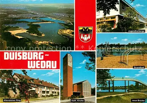 AK / Ansichtskarte Wedau_Duisburg Jugendherberge Fliegeraufnahme Strandbad Kirche  Wedau Duisburg