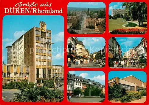 AK / Ansichtskarte Dueren_Rheinland Rathaus Stadthalle Einkaufsstrasse Dueren_Rheinland