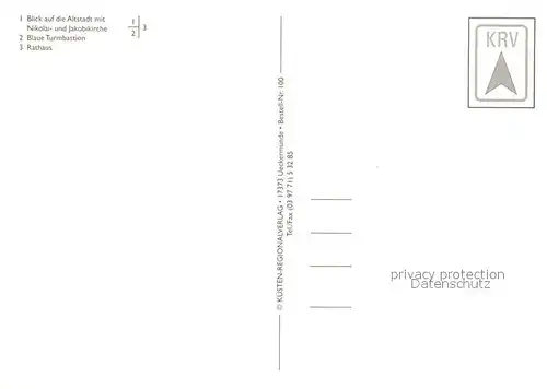 AK / Ansichtskarte Stralsund_Mecklenburg_Vorpommern Rathaus Panorama Chronik Schatten blaue Turmbastion  Stralsund_Mecklenburg