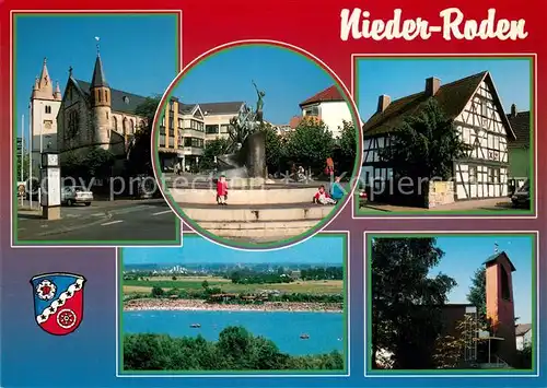 AK / Ansichtskarte Nieder Roden Katholische Pfarrkirche Strand Brunnen Fachwerk Nieder Roden