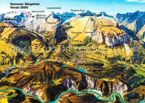 AK / Ansichtskarte Flims_GR und Laax Sommerskigebiet Vorab 3000 Alpenpanorama aus der Vogelperspektive Flims_GR